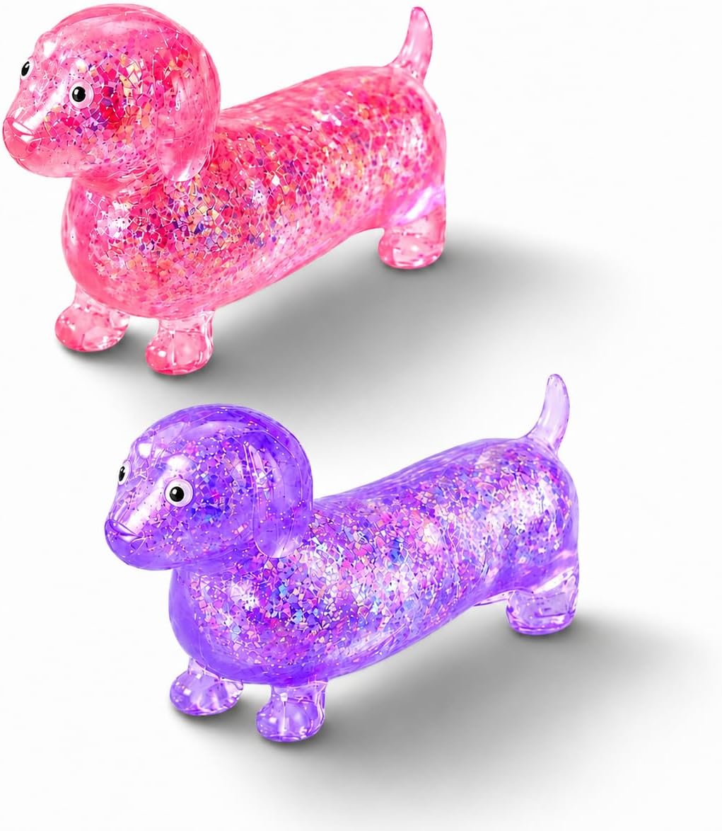 Pink and purple glitter dachshund dog squishy 2 pack
