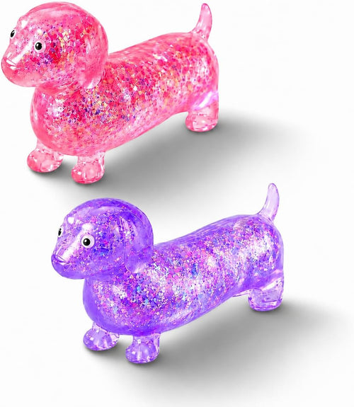 Pink and purple glitter dachshund dog squishy 2 pack