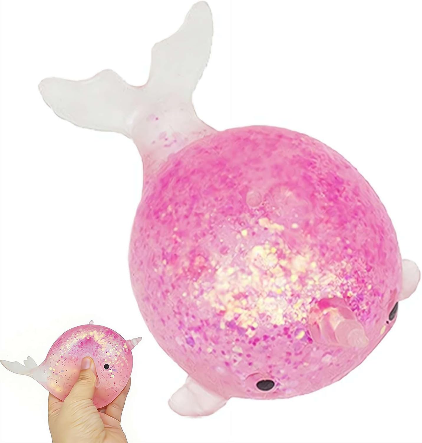 Pink glitter water bead whale squishy