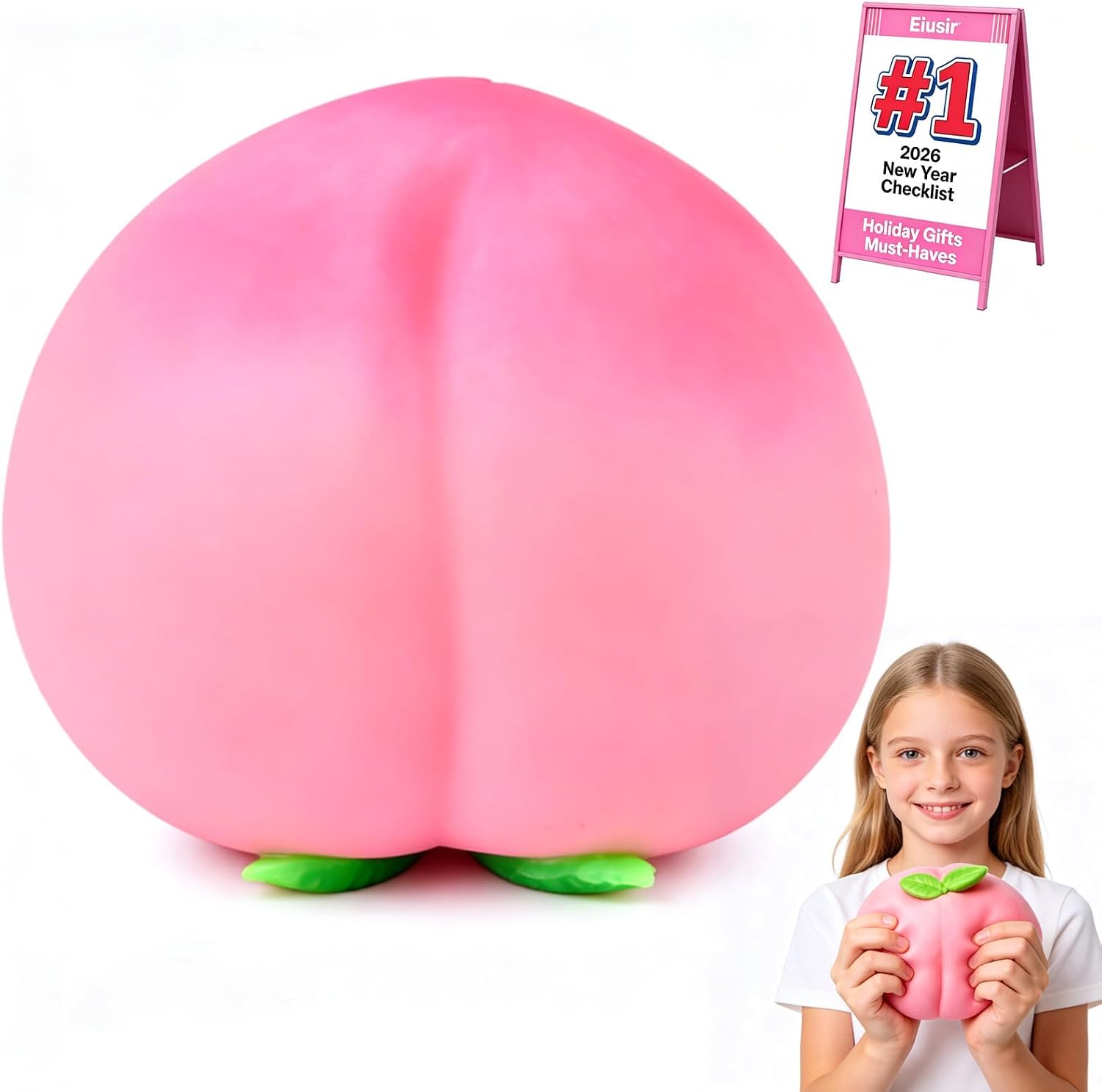 Jumbo peach squishy giant slow rising squeeze stress ball in red and gold