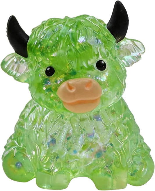 Green crystal highland cow squishy sensory toy