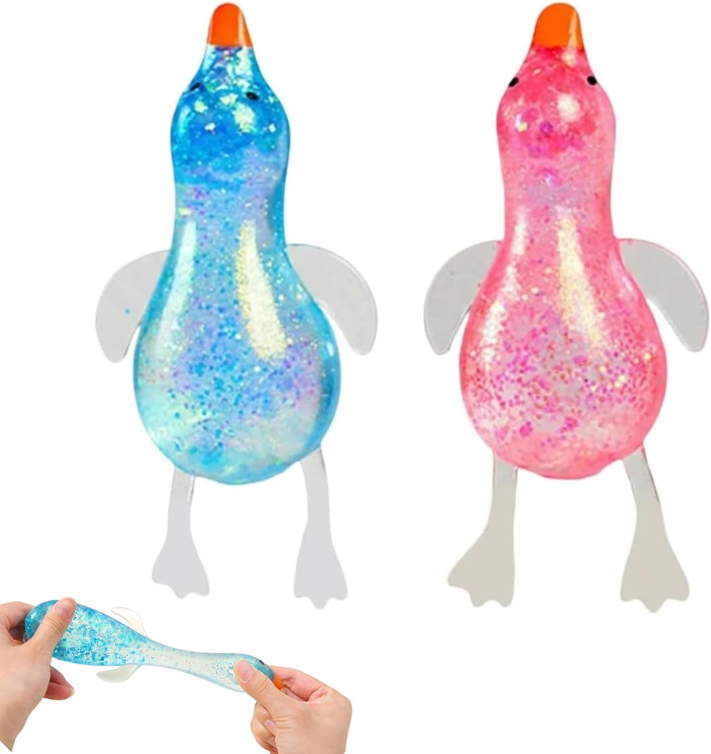 Two pack blue and pink glitter duck squishy duo