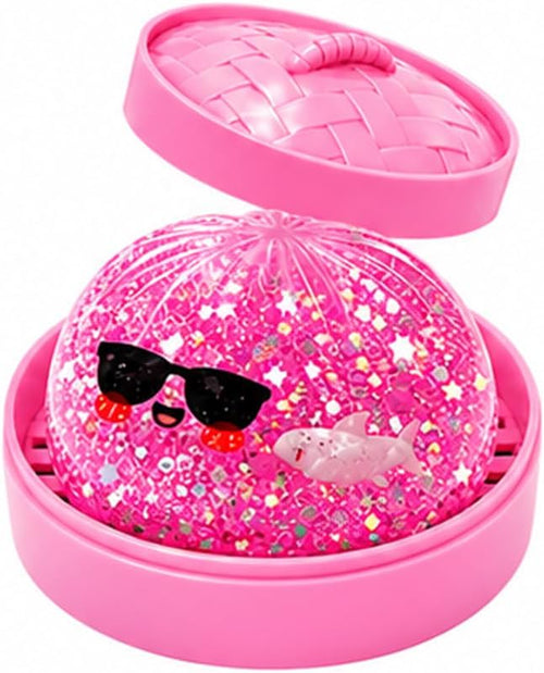 Pink glitter shark squishy dumpling bun with sunglasses