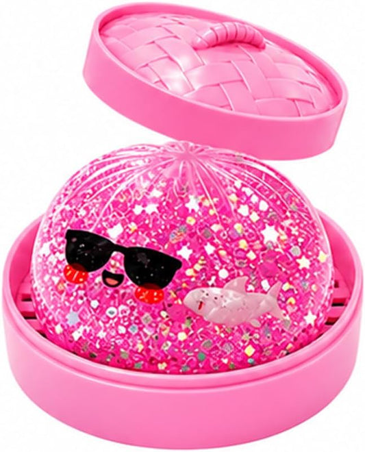 Pink glitter shark squishy dumpling bun with sunglasses