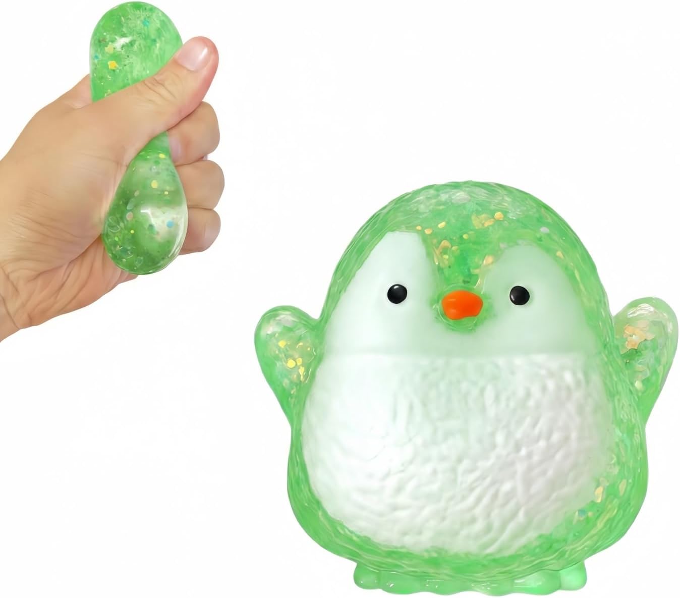 Translucent green glitter penguin squishy sugar bead stress ball