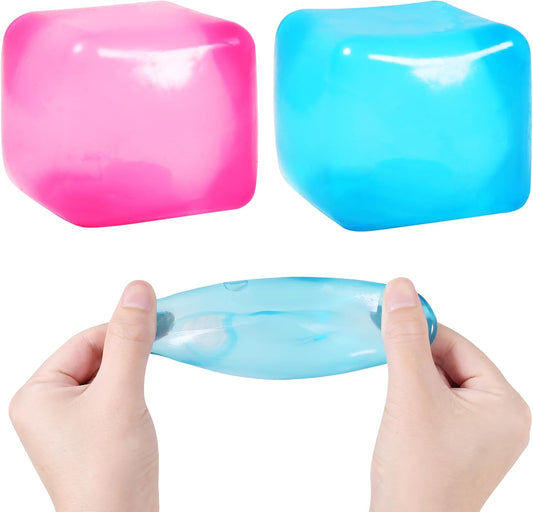 2 pack gel ball squishy stretchy jelly cubes pink and blue