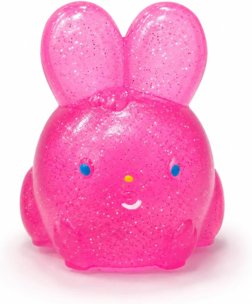 Pink sparkly jelly bunny squishy soft squeeze stress toy
