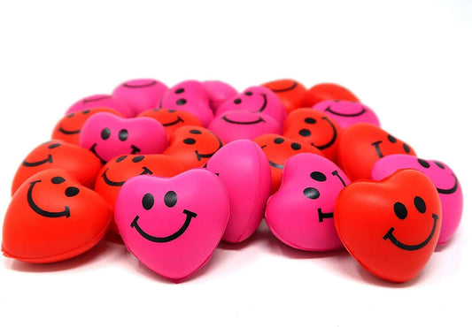 Mini smiley face heart squishy stress balls 24 pack