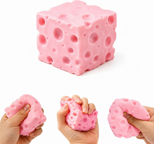 Pastel pink cheese squishy holey cube