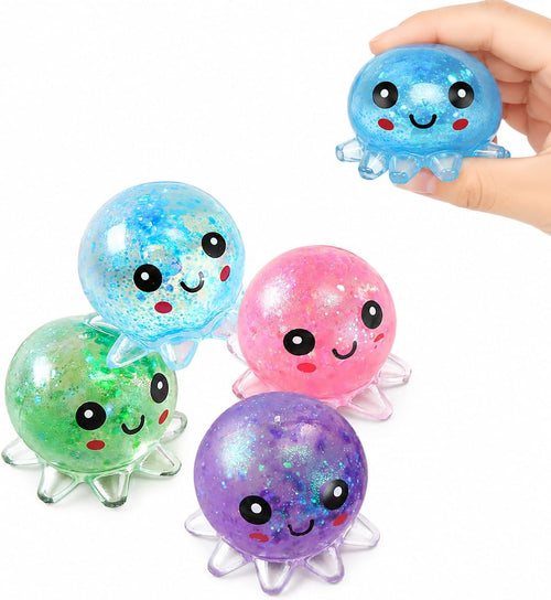 Set of 4 glitter octopus squishy sensory stress balls
