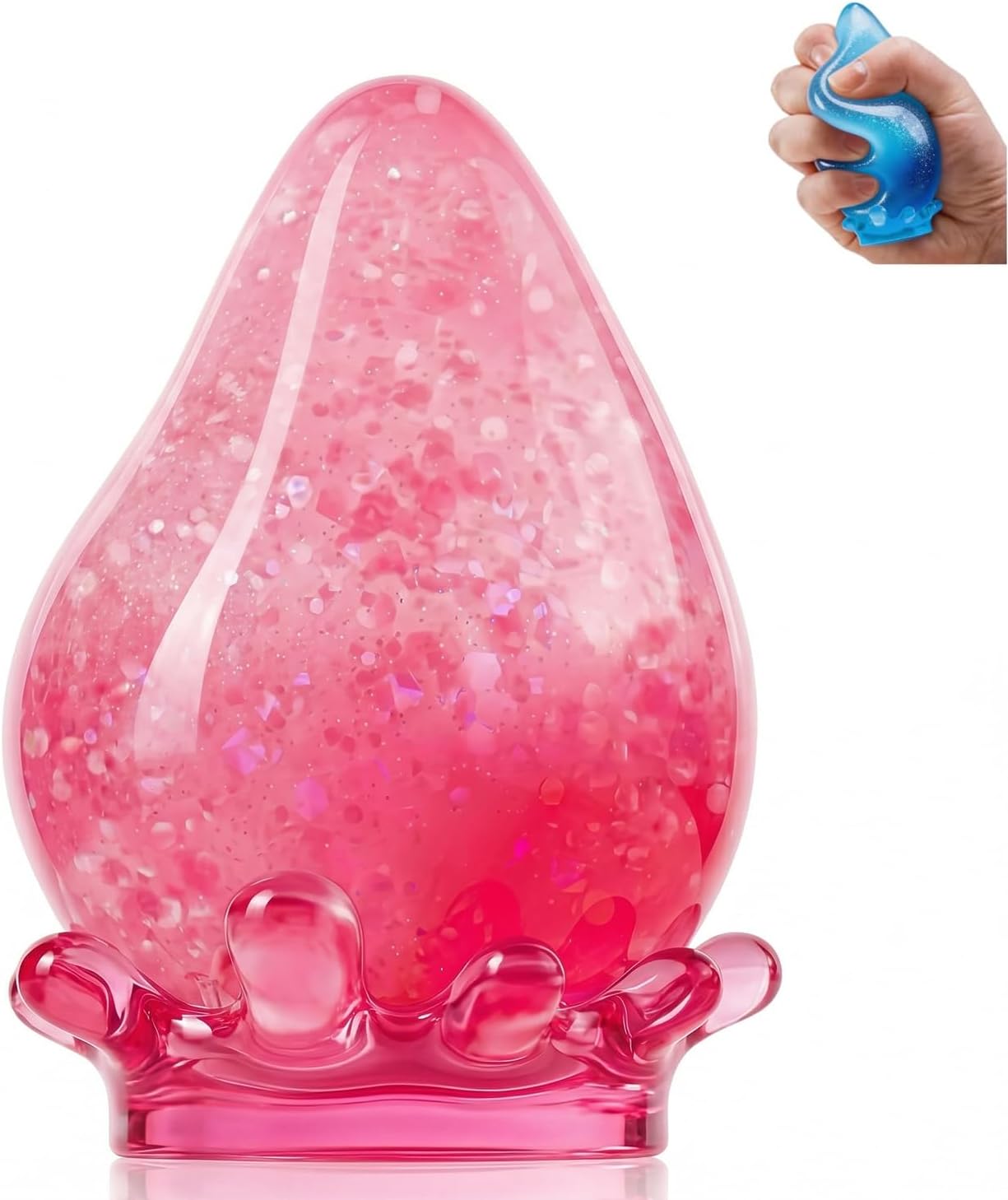 Pink sparkle water drop squishy stress ball squeeze toy