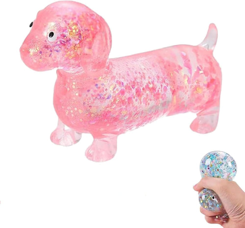 Pink sparkly dachshund sausage dog squishy stress ball