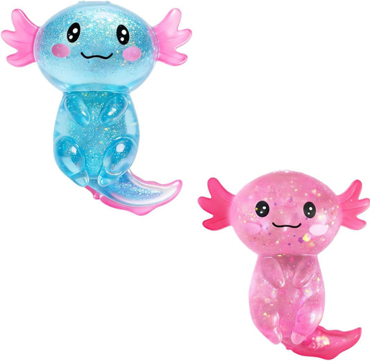 2 pack blue and pink stretchy axolotl squishy duo