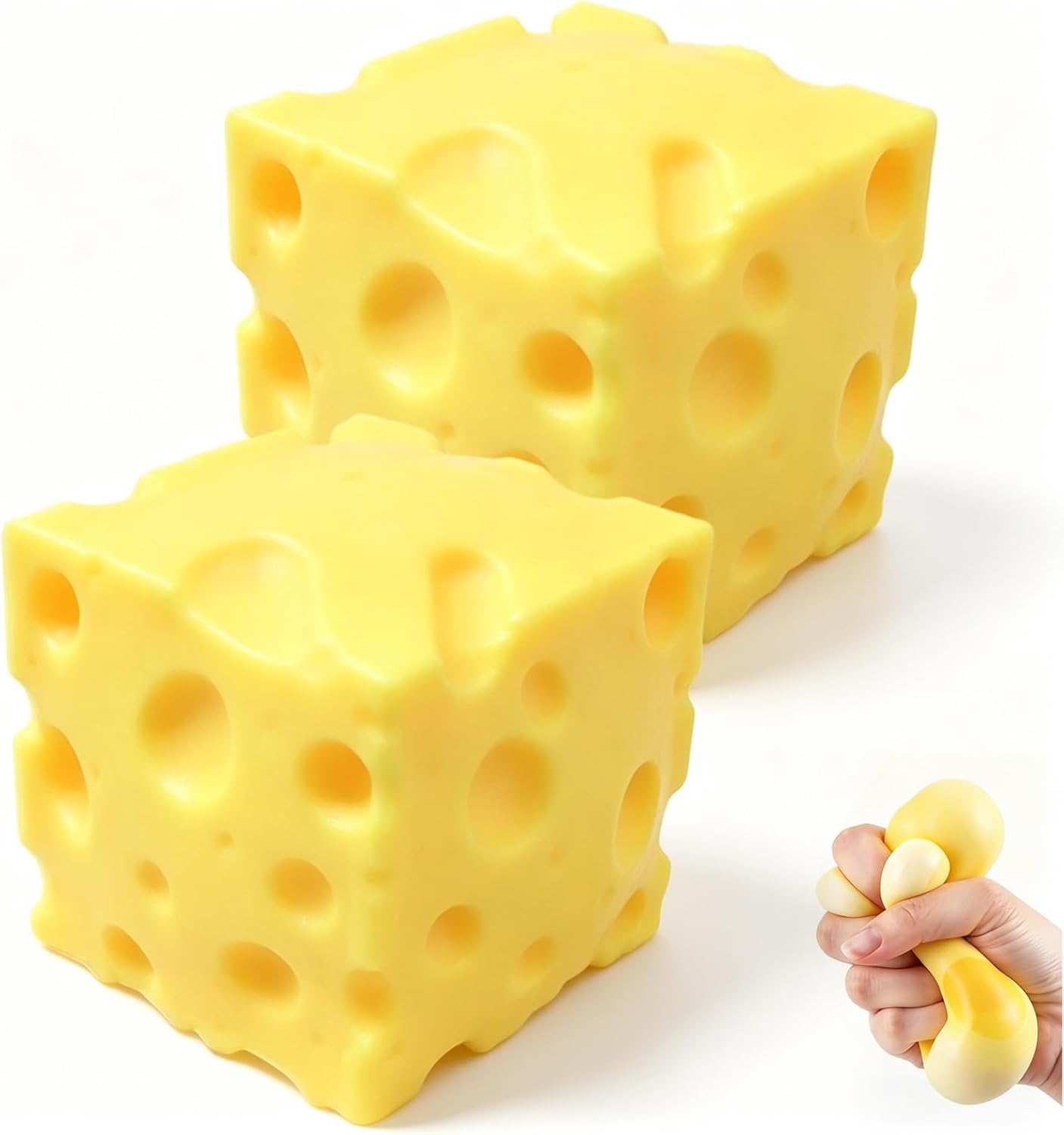 Two mini cheese squishy block cubes