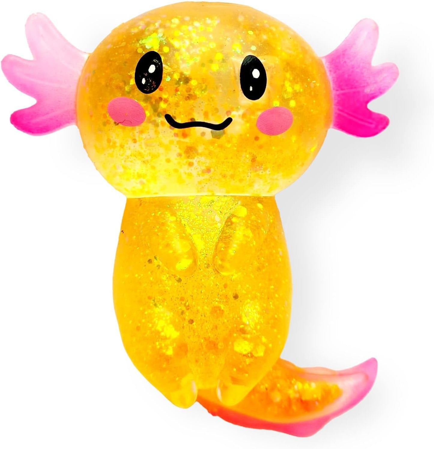 Orange glitter axolotl water bead squishy ball