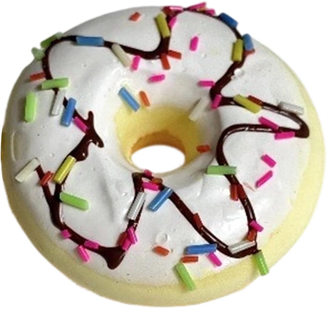 Realistic vanilla frosted donut squishy with rainbow sprinkles