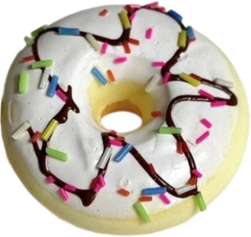 Realistic vanilla frosted donut squishy with rainbow sprinkles