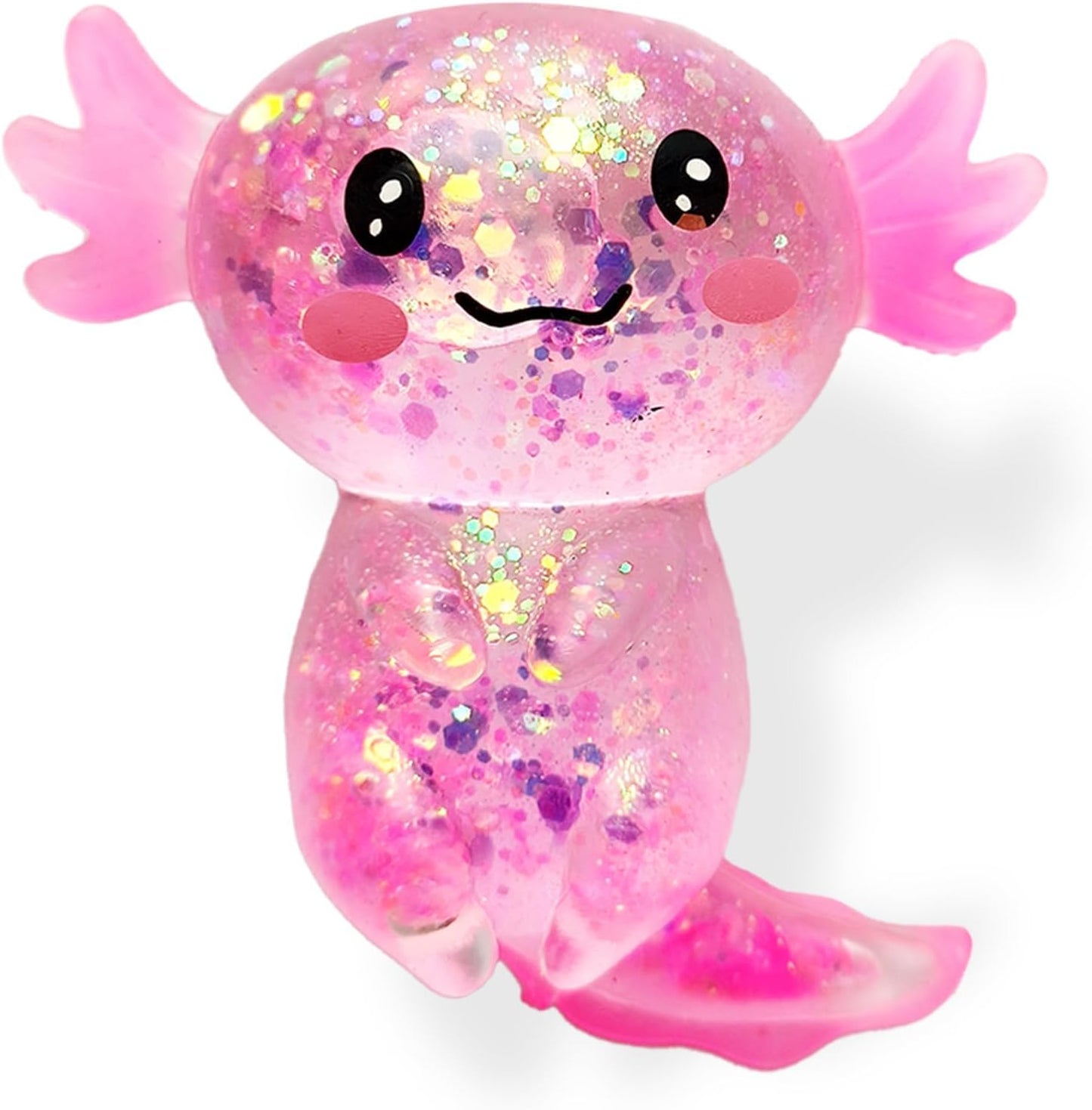 Pink glitter axolotl squishy slow rising sensory toy