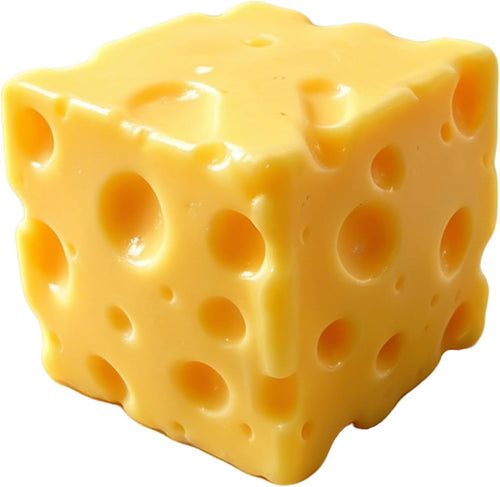 Glossy yellow cheese squishy cube on a white background