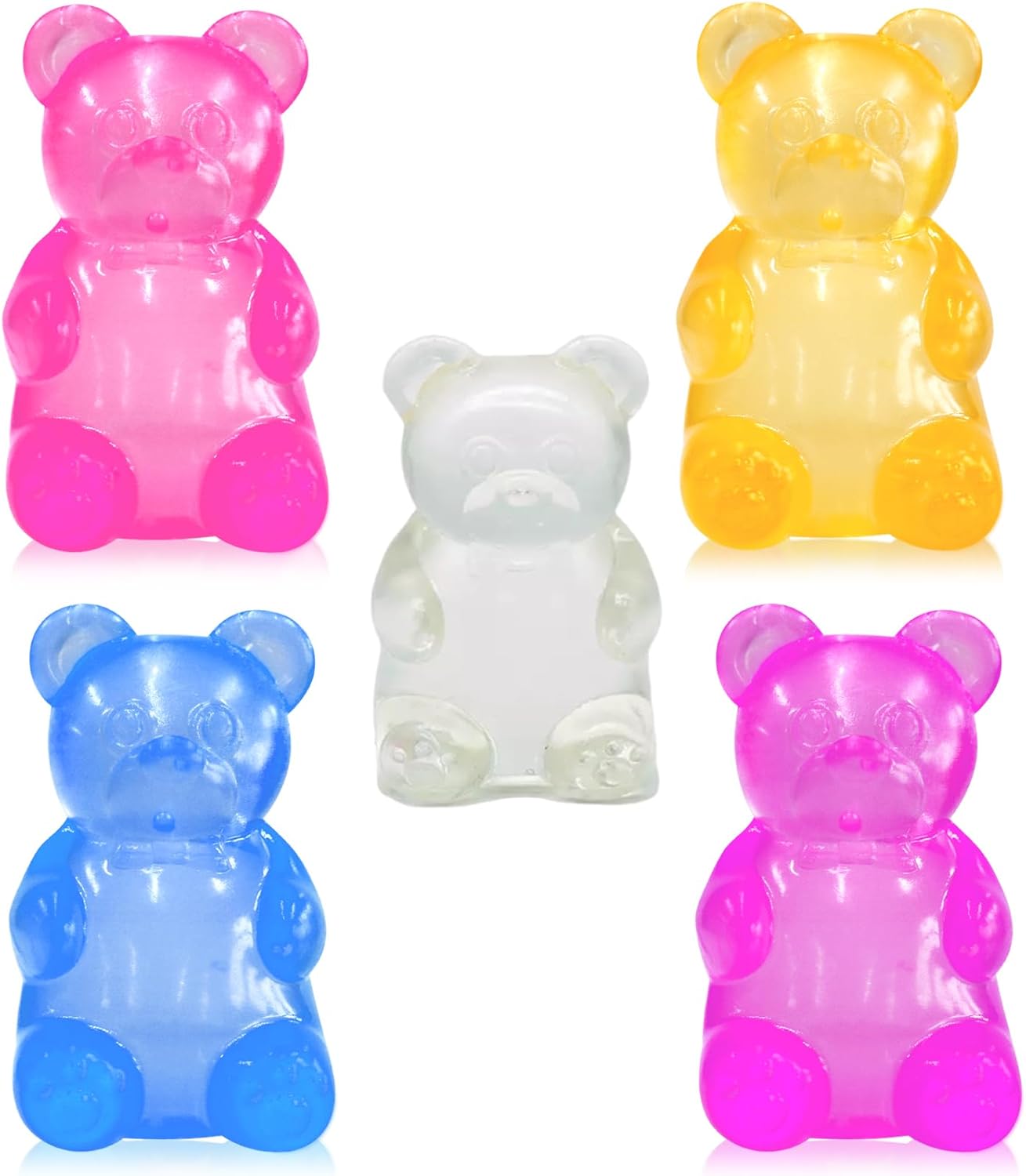 Five pack of translucent rainbow jelly bear squishy toys