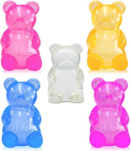 Five pack of translucent rainbow jelly bear squishy toys