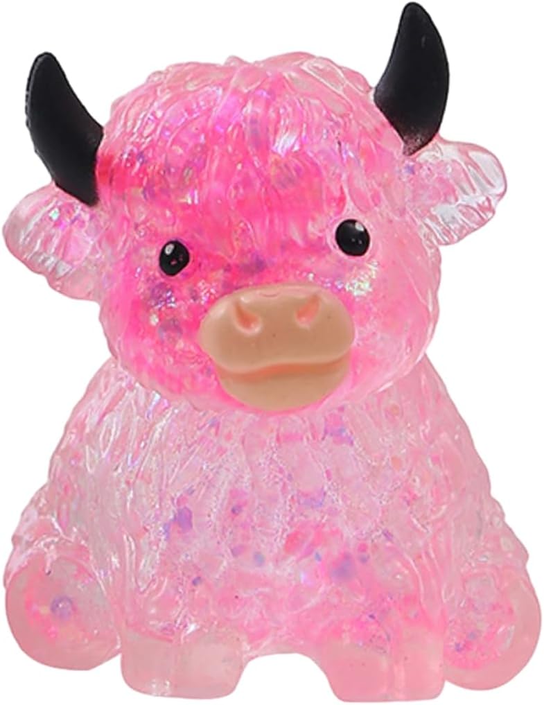 Pink sparkly crystal highland cow squishy