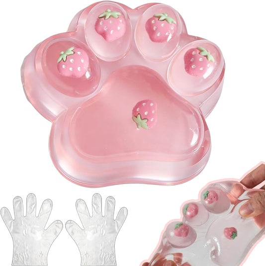 Jumbo clear pink strawberry cat squishy paw