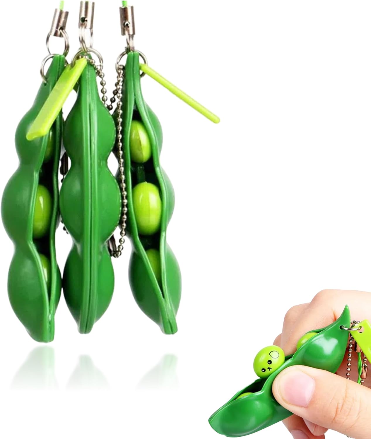 Soybean squishy squeeze stress bean keychain 3 pack green
