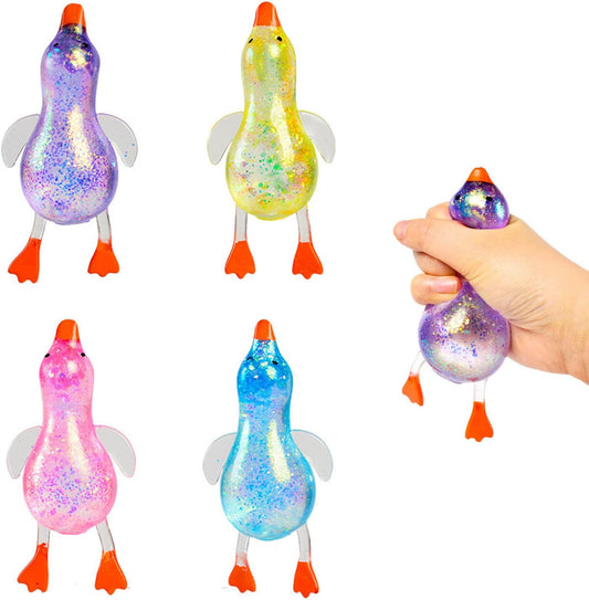 Four color galaxy glitter duck squishy squeeze pack