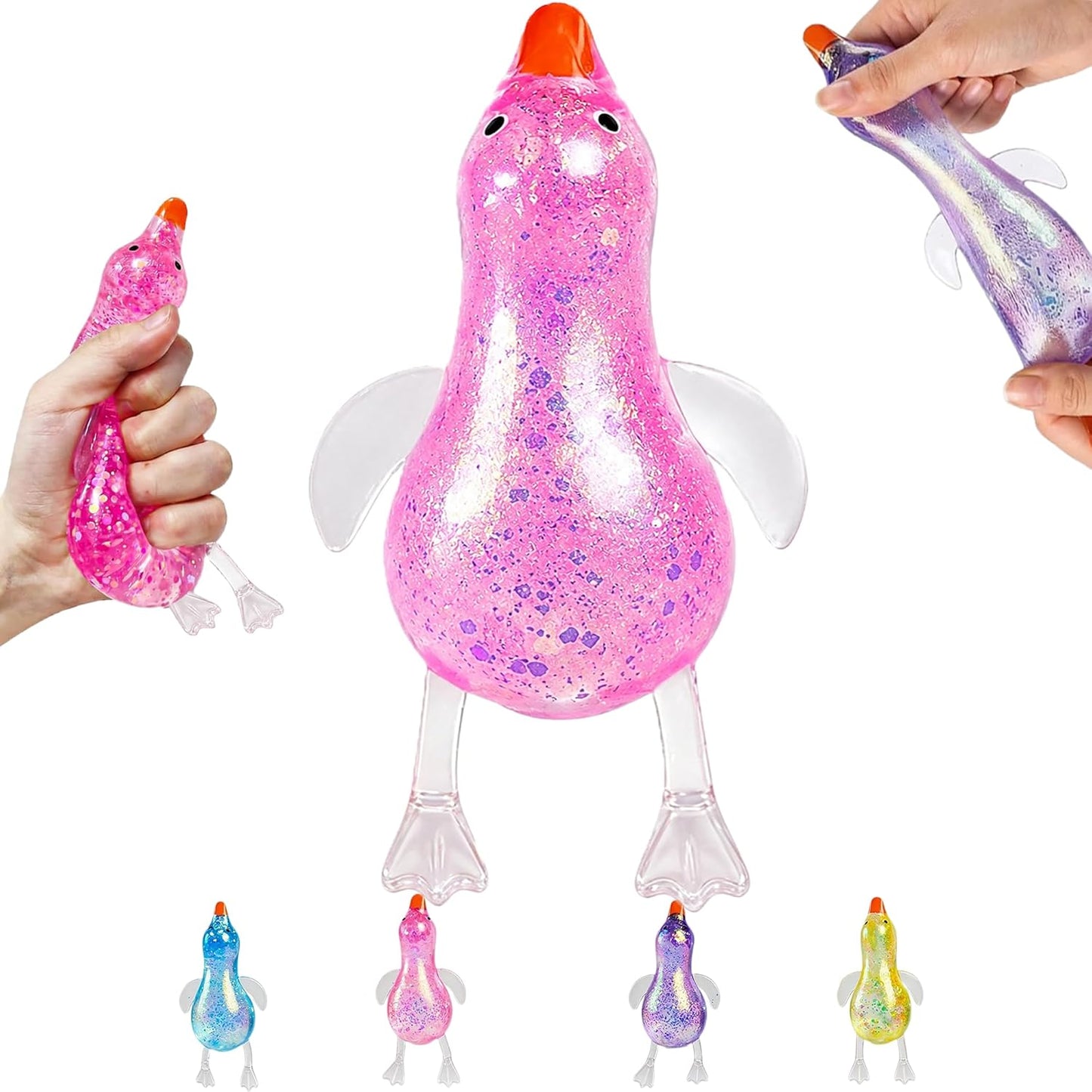 Jumbo big pink glitter duck squishy sparkle squeeze