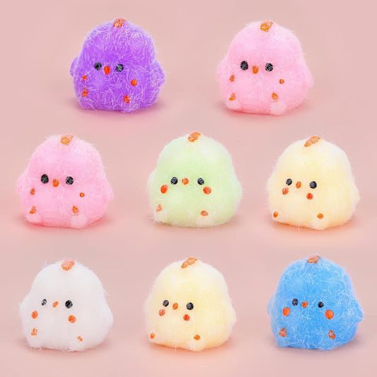 Pastel mini chick squishy 8 pack, fuzzy squeeze fidget toys