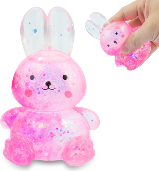Jumbo pink confetti glitter bunny squishy squeeze stress toy