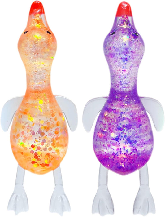 Duck squishy 2 pack in orange and purple glitter