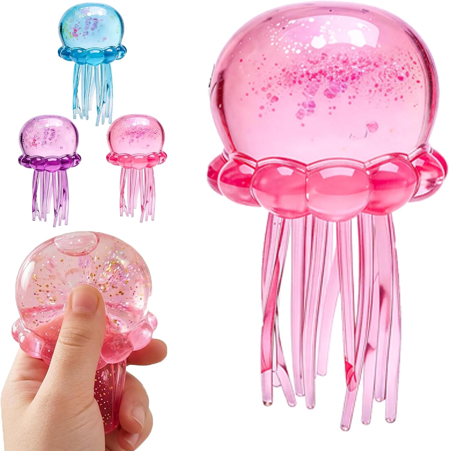 Glitter pink jellyfish squishy squeeze fidget stress toy