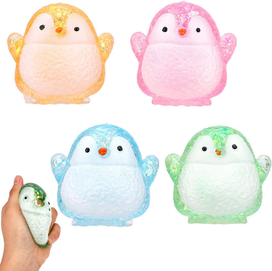 Water bead penguin squishy 4 pack glitter stress balls