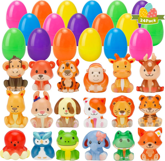 Jungle animal squishies with colorful plastic eggs