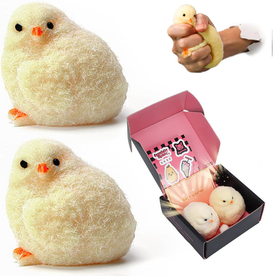 Yellow chick squishy 2 pack sticky fuzzy squeeze toy