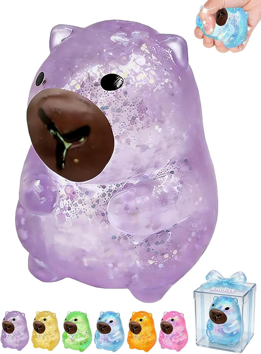 Purple glitter capybara squishy slow rising fidget toy