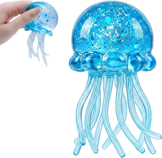 Blue glitter jellyfish squishy slow rise sensory fidget toy