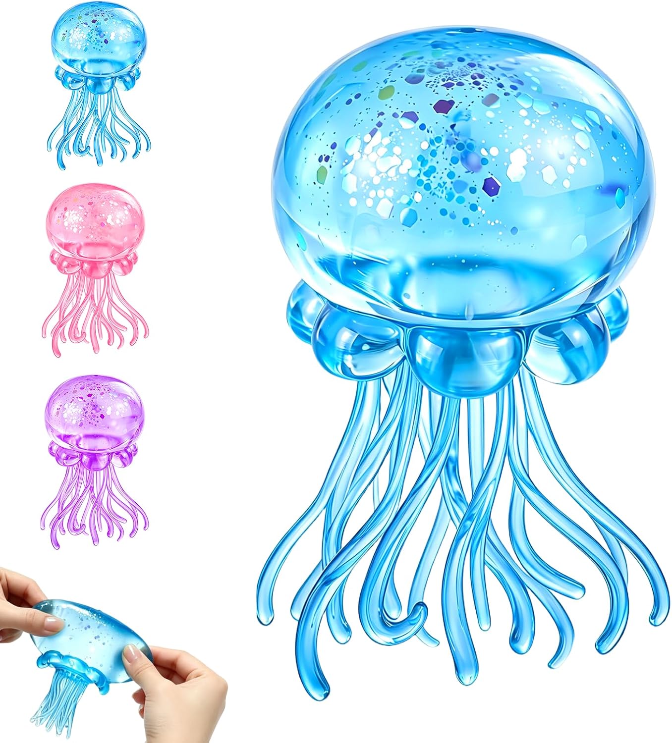 Speckled blue kawaii jellyfish squishy slow rise sensory toy