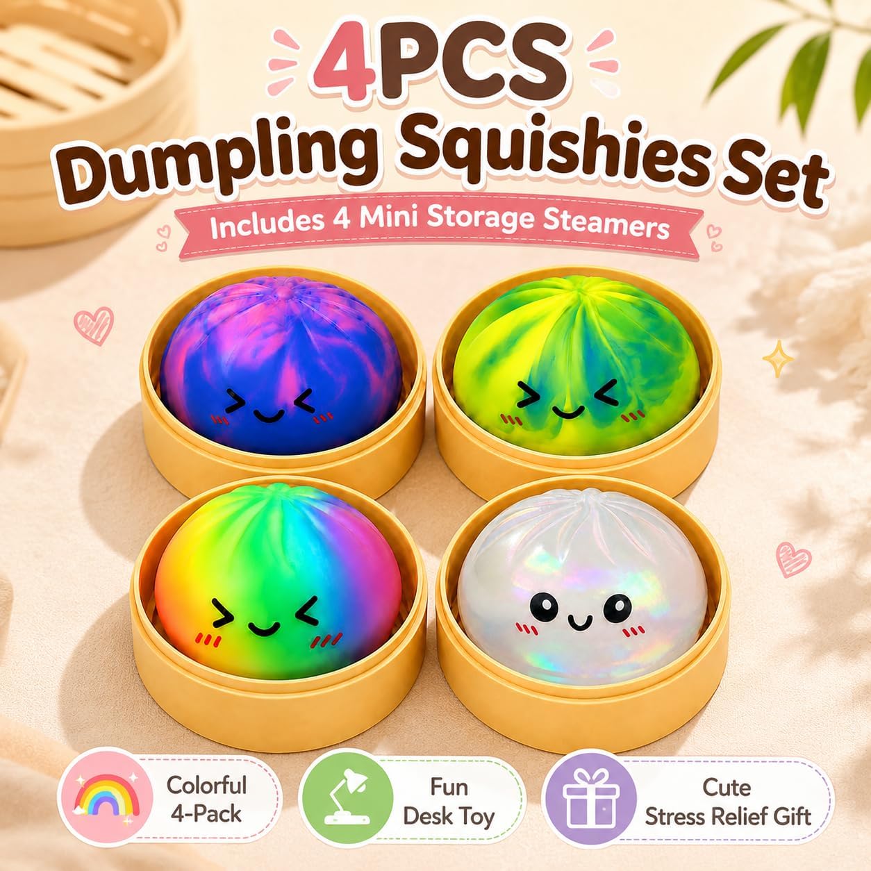 Dumpling squishy stress ball with steamer box - sensory fidget toy