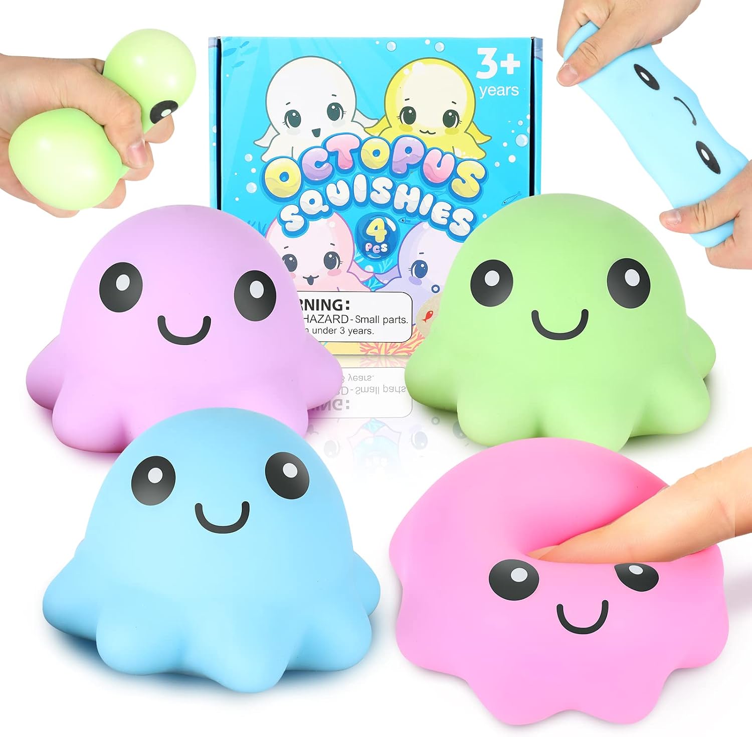 Soft pastel mochi octopus squishy 4 pack squeeze toys