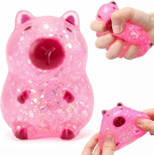Kawaii pink glitter capybara squishy squeeze sensory toy