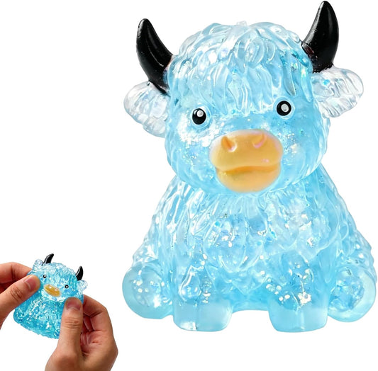 Icy blue glitter crystal highland cow squishy