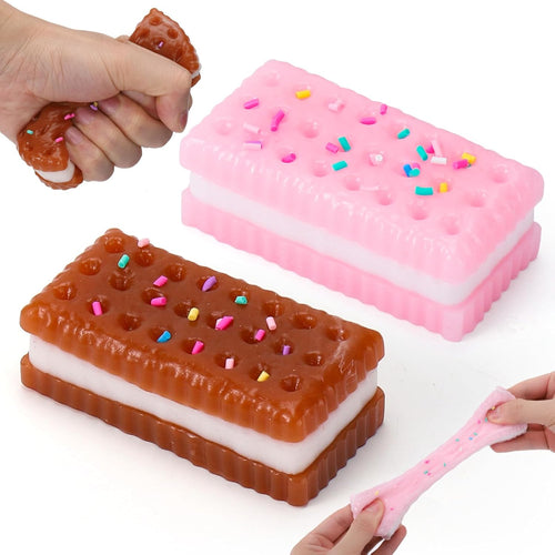 Pink and chocolate ice cream sandwich cookie squishy bars with sprinkles