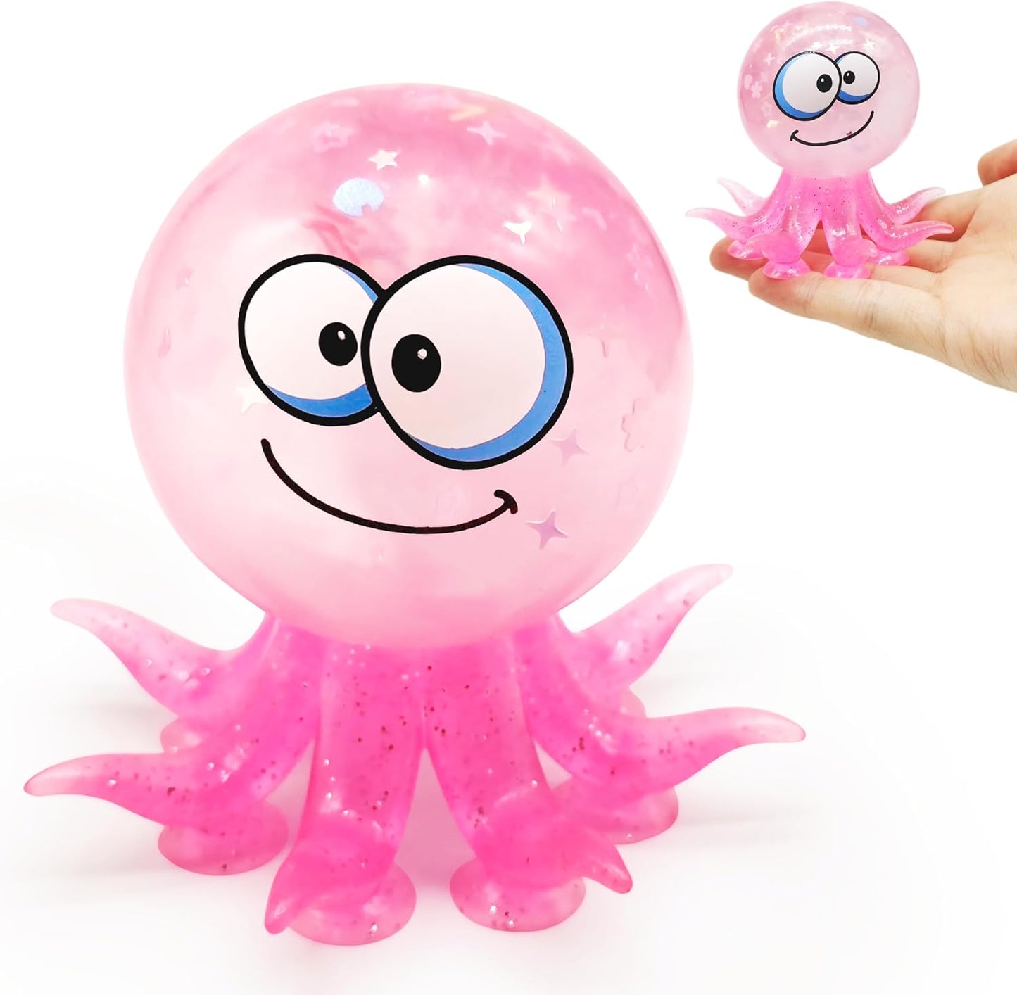 Kawaii pink glitter octopus squishy stress relief ball