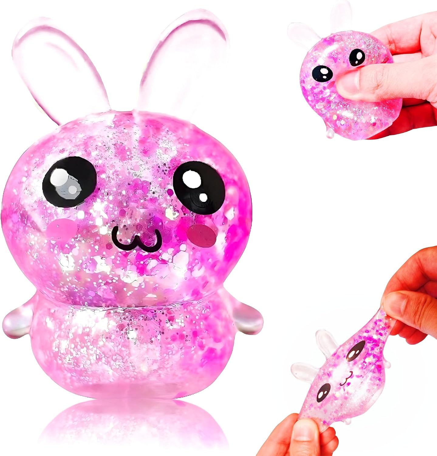 Pink sugar glitter bunny squishy standing upright