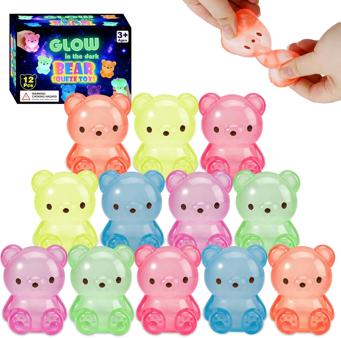 Glow in the dark pastel bear squishy 12 pack set