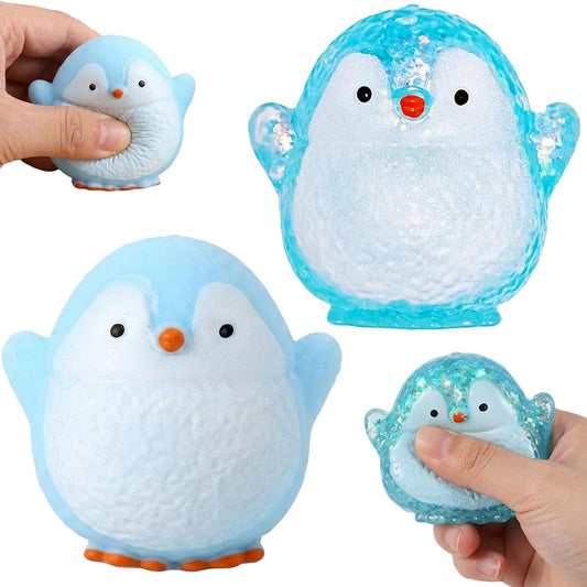 Blue glitter penguin squishy water bead squeeze stress ball