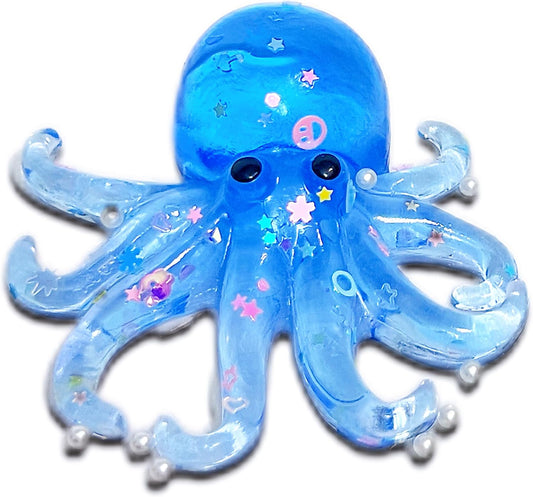 Blue glitter octopus squishy with pearl beads on its arms